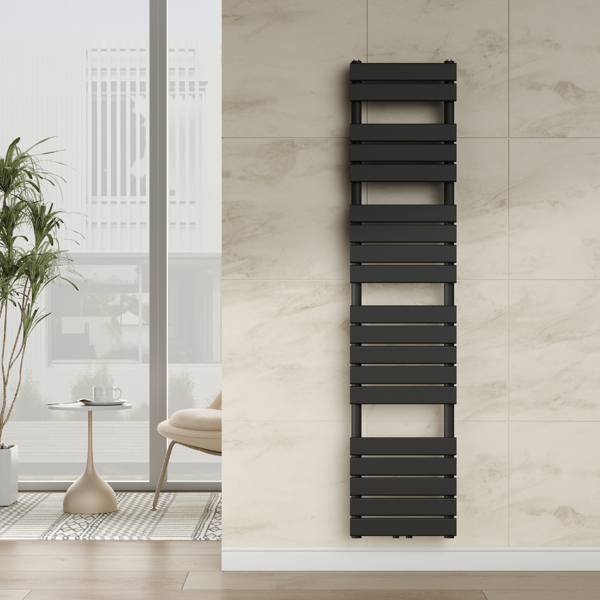 foto del prodotto scalda asciugamani da parete voss ad acqua calda 180 x 40 cm nero neu.haus 