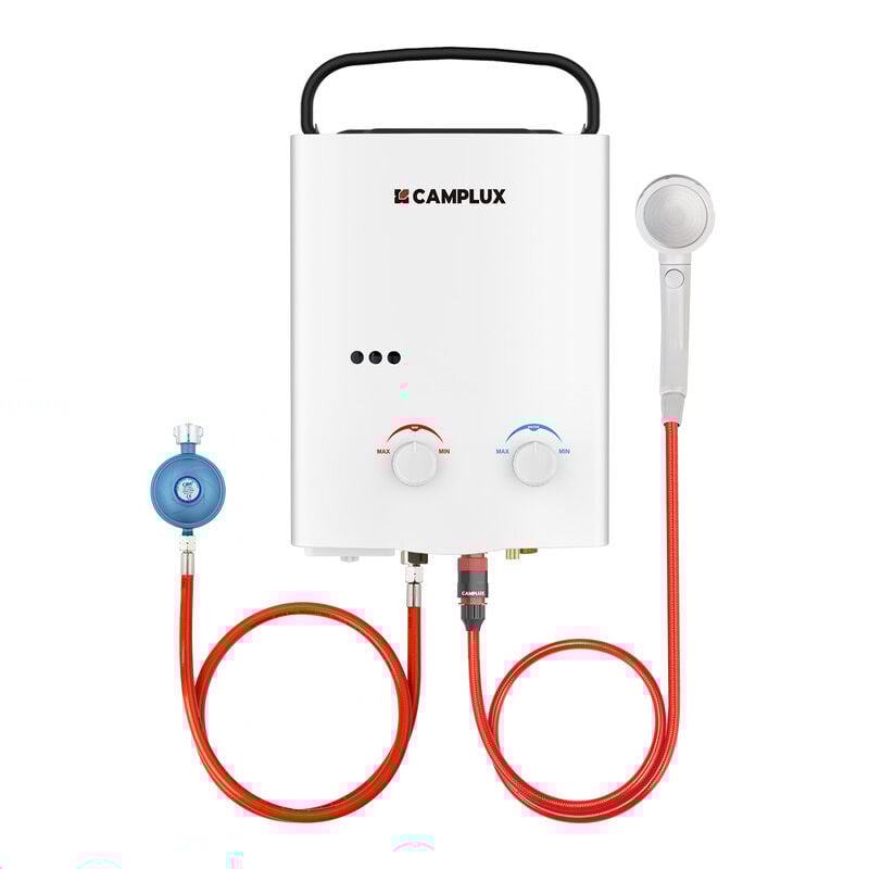 foto del prodotto scaldabagni a gas portatili 5l min 10kw, scaldabagni istantanei a gas propano butano ay132 de 50mbar bianco camplux