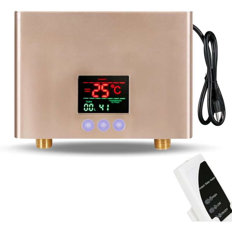 foto del prodotto scaldabagno sottolavello istantaneo mini da 3000 w, sistema di riscaldamento termostatico 220 v con telecomando, display digitale per casa, cucina e
