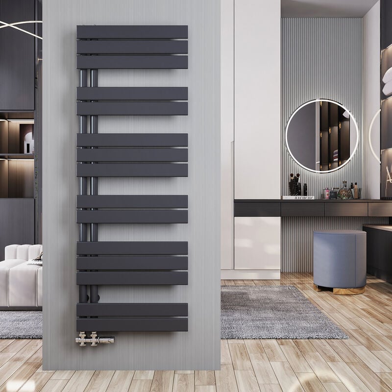 foto del prodotto scaldasalviette acqua calda antracite termoarredo 1385x500mm radiatore connessione laterale, 694 w meykoers