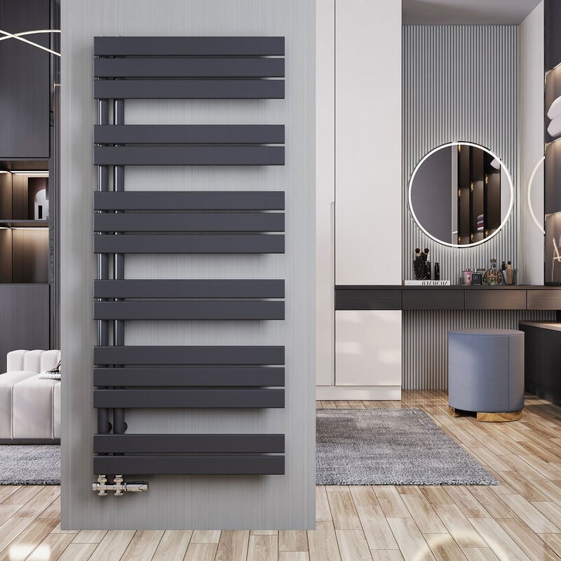 foto del prodotto scaldasalviette acqua calda antracite termoarredo 1385x600mm radiatore connessione laterale, 838 w meykoers