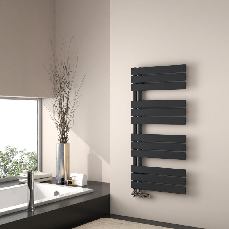 foto del prodotto scaldasalviette ad acqua calda, 1041x500mm scaldasalviette piatto nero opaco emke