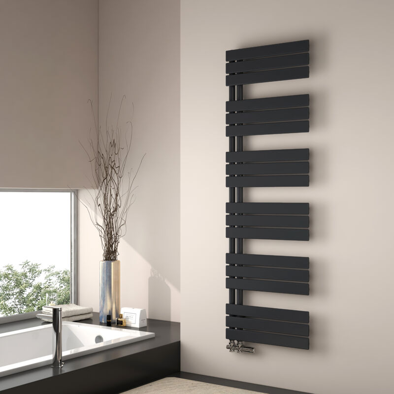 foto del prodotto scaldasalviette ad acqua calda, 1599x500 mm scaldasalviette a pannello piatto, nero opaco emke