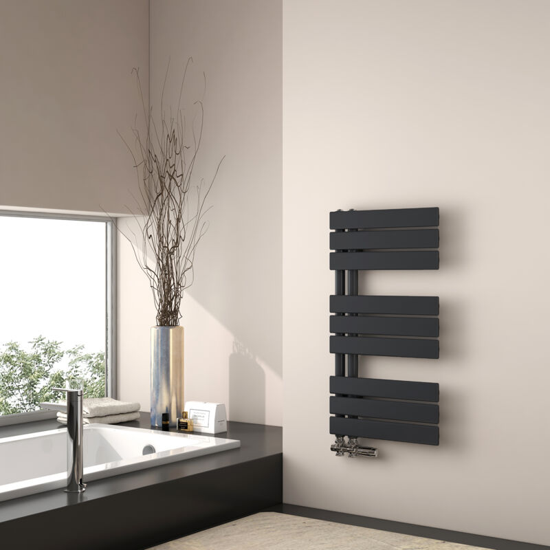 foto del prodotto scaldasalviette ad acqua calda, 762x400 mm scaldasalviette a pannello piatto, nero opaco emke
