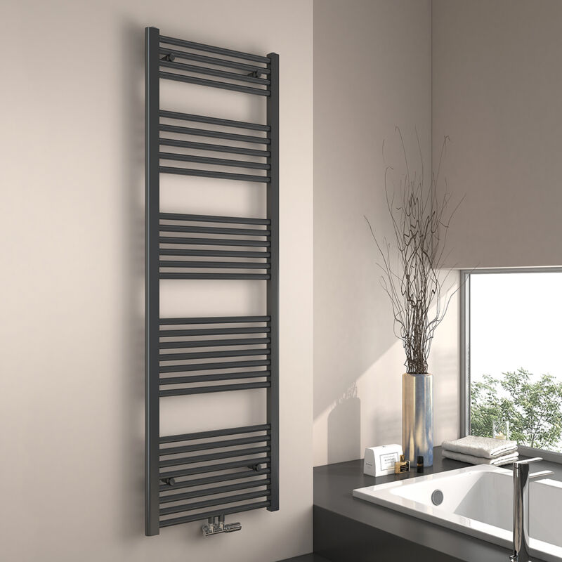 foto del prodotto scaldasalviette ad acqua calda, radiatore scaldasalviette con collegamento centralizzato antracite 160x50cm 654 watt emke