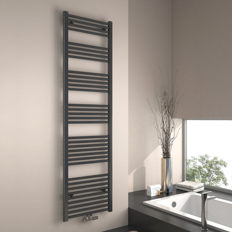 foto del prodotto scaldasalviette ad acqua calda, radiatore scaldasalviette con collegamento centralizzato antracite 180x50cm 739 watt - emke