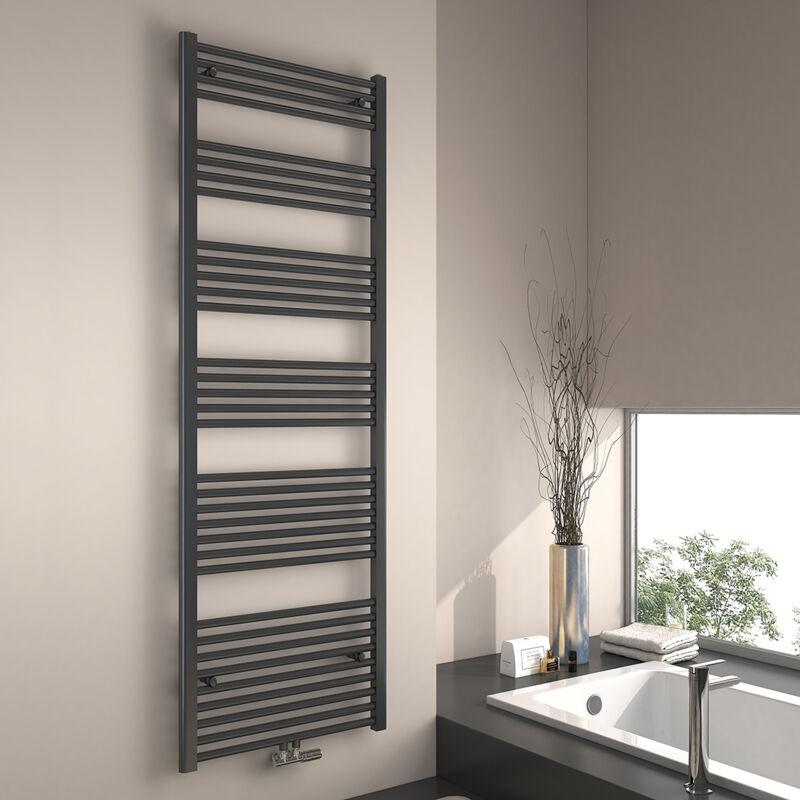 foto del prodotto scaldasalviette ad acqua calda, radiatore scaldasalviette con collegamento centralizzato antracite 180x60cm 860 watt emke