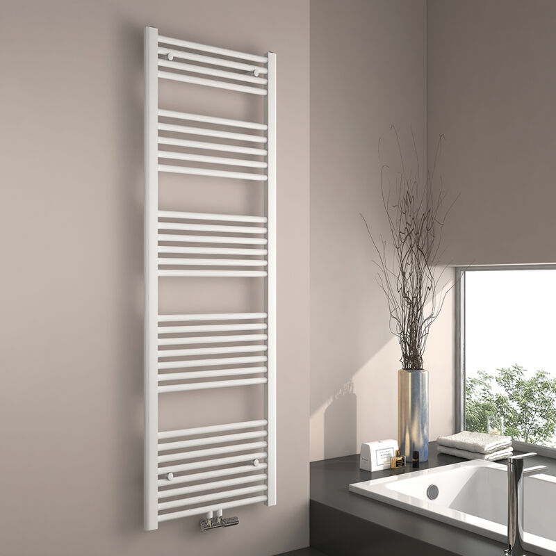 foto del prodotto scaldasalviette ad acqua calda, radiatore scaldasalviette con collegamento centralizzato bianco 160x50cm 654 watt emke