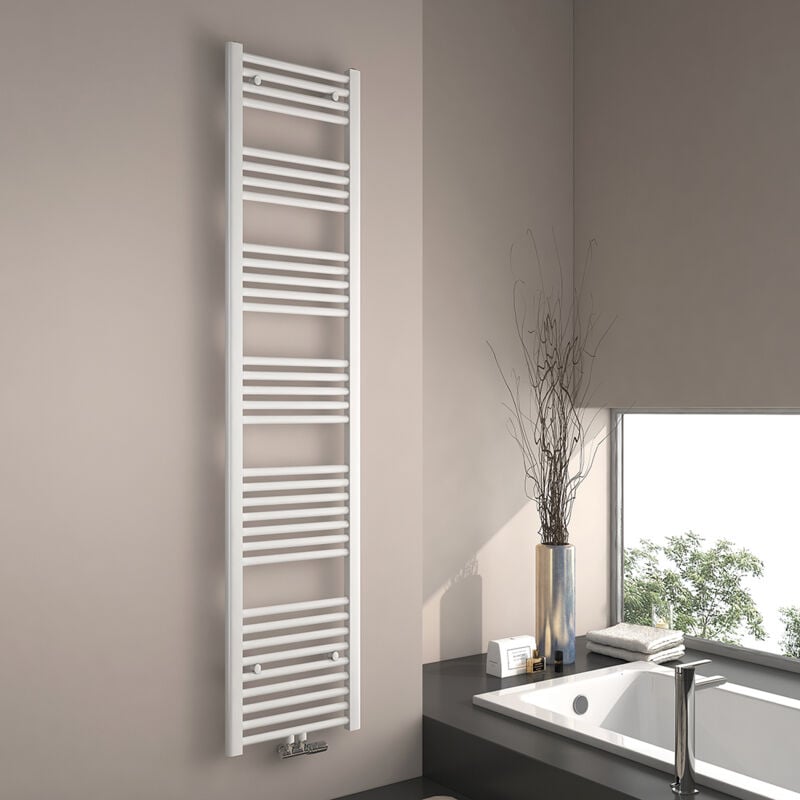 foto del prodotto scaldasalviette ad acqua calda, radiatore scaldasalviette con collegamento centralizzato bianco 180x40cm 618 watt - emke
