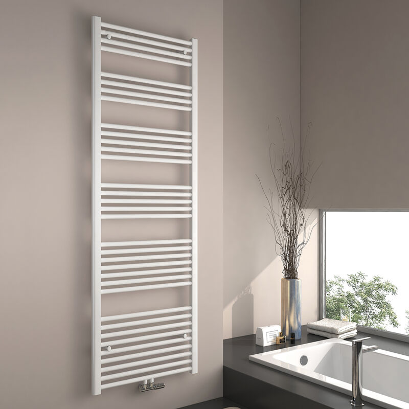 foto del prodotto scaldasalviette ad acqua calda, radiatore scaldasalviette con collegamento centralizzato bianco 180x60cm 860 watt emke