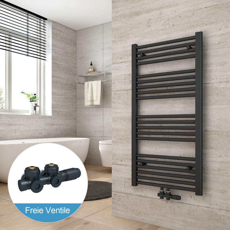 foto del prodotto scaldasalviette bagno radiatore collegamento centrale include valvola termostatica kit,100x50cm antracite radiatore antracite valvola heilmetz