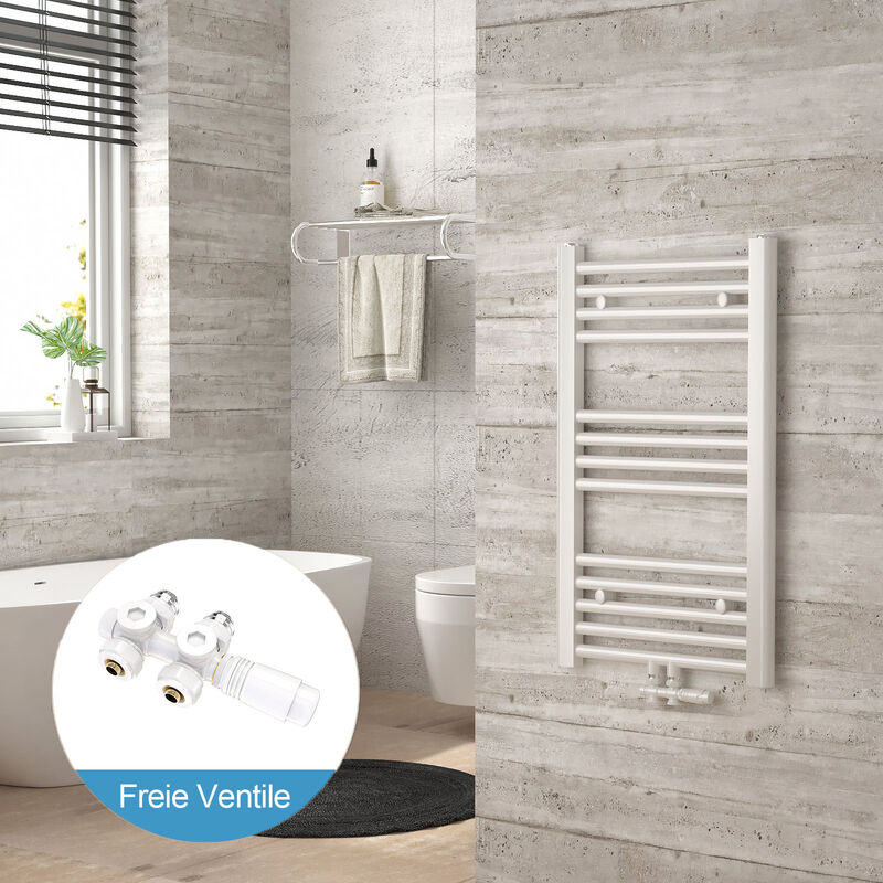 foto del prodotto scaldasalviette bagno radiatore collegamento centrale include valvola termostatica kit,70x40cm bianco radiatore bianco valvola heilmetz