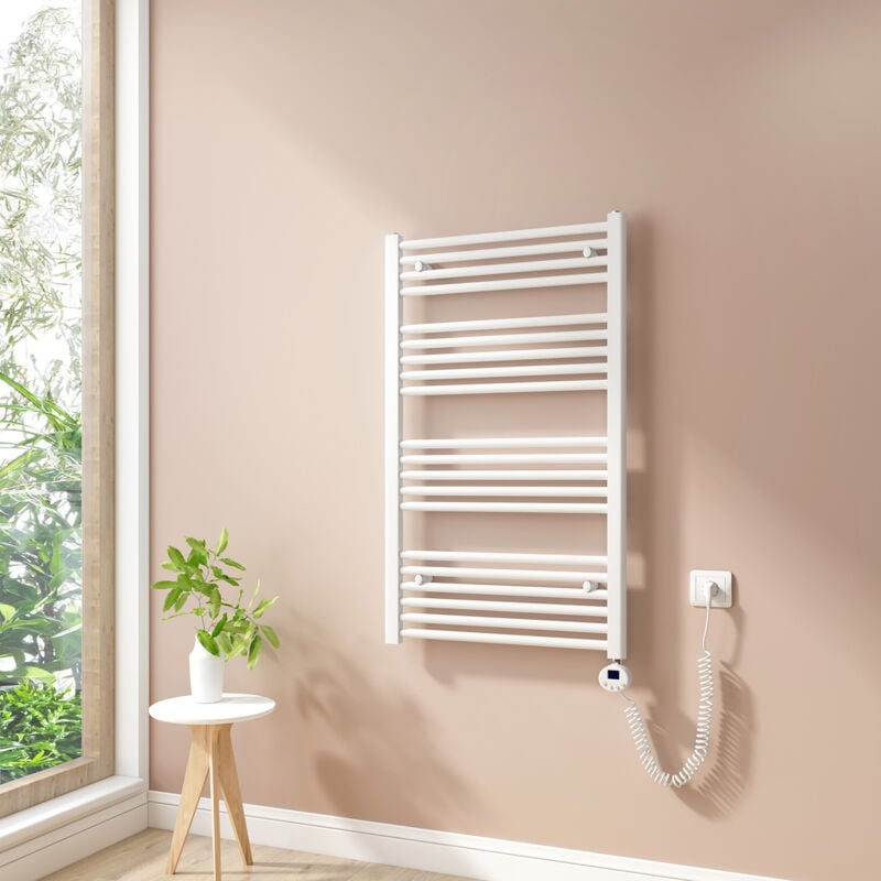 foto del prodotto scaldasalviette elettrici con termostato di riscaldamento elettrico - modalità timer e termostato, portasciugamani elettrico 100x60cm, bianco