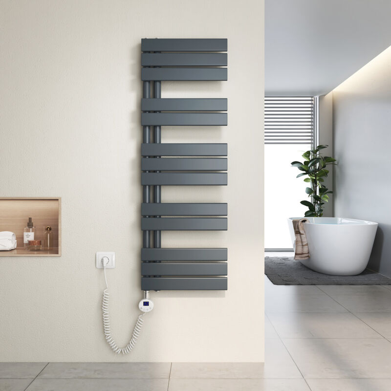 foto del prodotto scaldasalviette elettrici unilaterale asimmetria con termostato di riscaldamento elettrico portasciugamani elettrico 120x40cm, antracite heilmetz