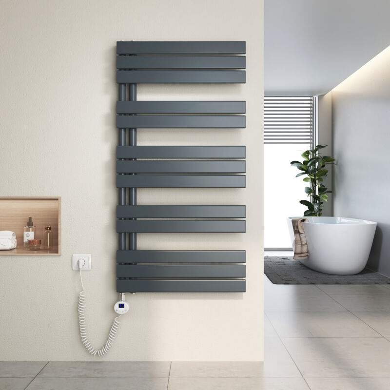 foto del prodotto scaldasalviette elettrici unilaterale asimmetria con termostato di riscaldamento elettrico portasciugamani elettrico 120x60cm, antracite heilmetz