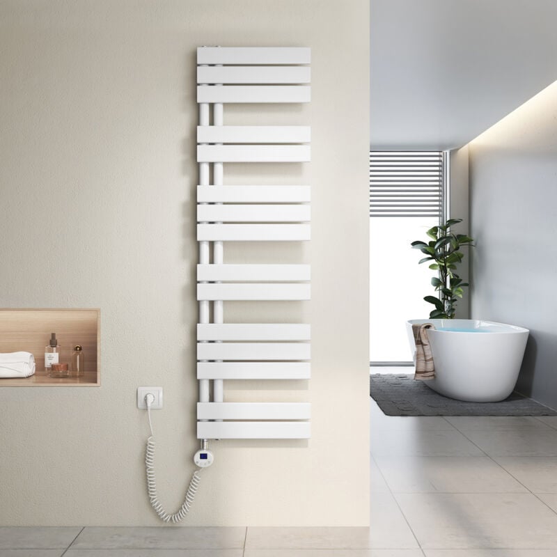 foto del prodotto scaldasalviette elettrici unilaterale asimmetria con termostato di riscaldamento elettrico portasciugamani elettrico 140x40cm, bianco heilmetz