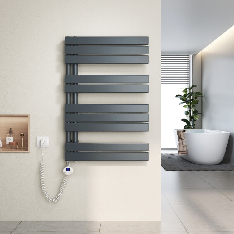 foto del prodotto scaldasalviette elettrici unilaterale asimmetria con termostato di riscaldamento elettrico portasciugamani elettrico 90x60cm, antracite heilmetz