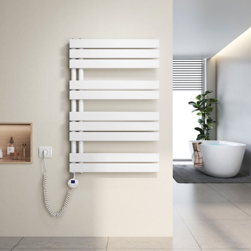 foto del prodotto scaldasalviette elettrici unilaterale asimmetria con termostato di riscaldamento elettrico portasciugamani elettrico 90x60cm, bianco heilmetz