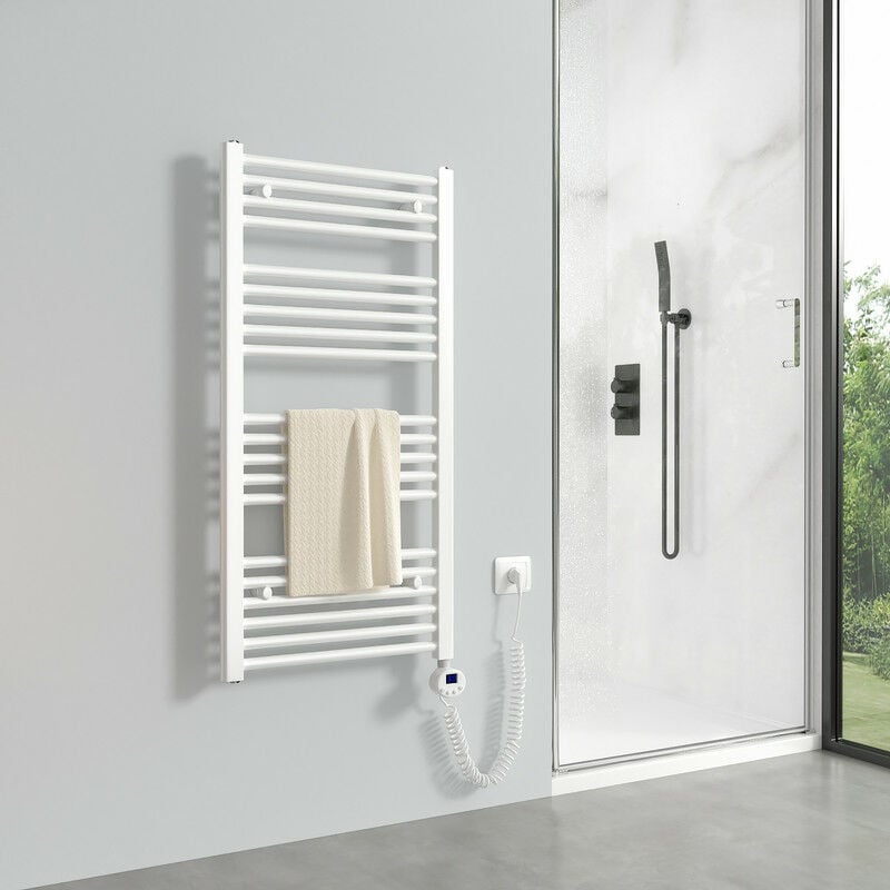 foto del prodotto scaldasalviette elettrico 1000 x 500 mm bianco radiatore termoarredo elettrico 500 watt termostato digitale meykoers