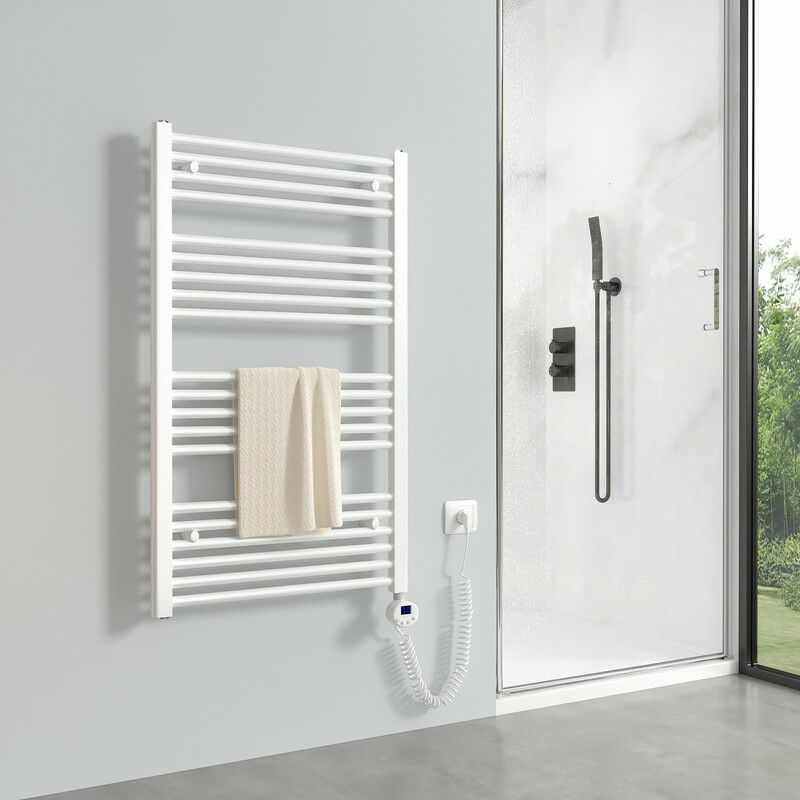 foto del prodotto scaldasalviette elettrico 1000 x 600 mm bianco radiatore termoarredo elettrico 500 watt termostato digitale meykoers