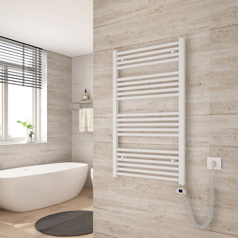 foto del prodotto scaldasalviette elettrico 100x60cm con termostato digitale con funzione timer asciugamano dritto bianco 500w heilmetz
