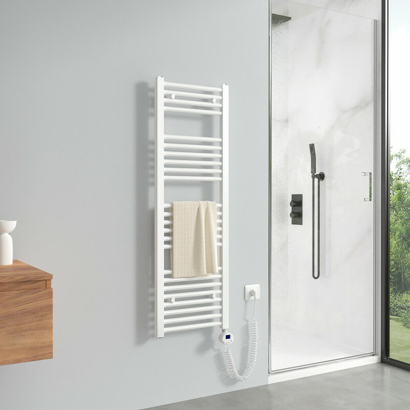 foto del prodotto scaldasalviette elettrico 1200 x 400 mm bianco radiatore termoarredo elettrico 500 watt termostato digitale meykoers