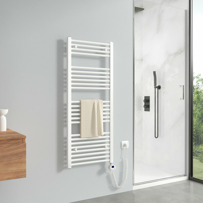 foto del prodotto scaldasalviette elettrico 1200 x 500 mm bianco radiatore termoarredo elettrico 500 watt termostato digitale meykoers