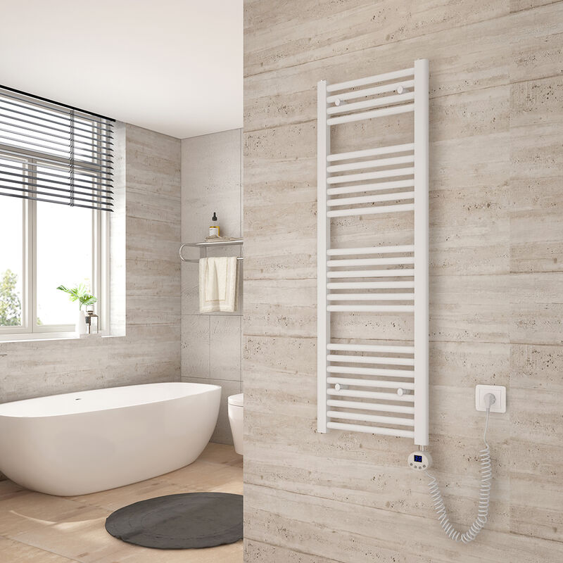 foto del prodotto scaldasalviette elettrico 120x40cm con termostato digitale con funzione timer asciugamano dritto bianco 500w heilmetz