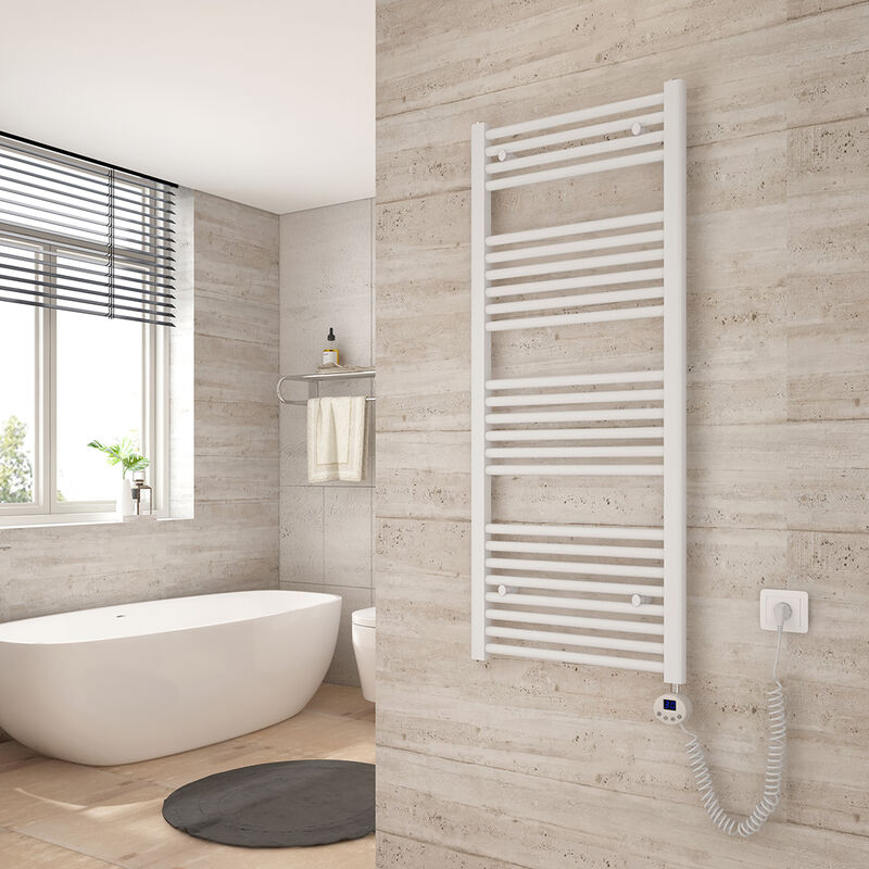 foto del prodotto scaldasalviette elettrico 120x50cm con termostato digitale con funzione timer asciugamano dritto bianco 500w heilmetz