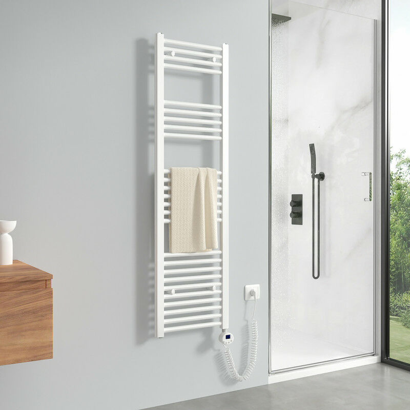 foto del prodotto scaldasalviette elettrico 1400 x 400 mm bianco radiatore termoarredo elettrico 476 watt termostato digitale meykoers