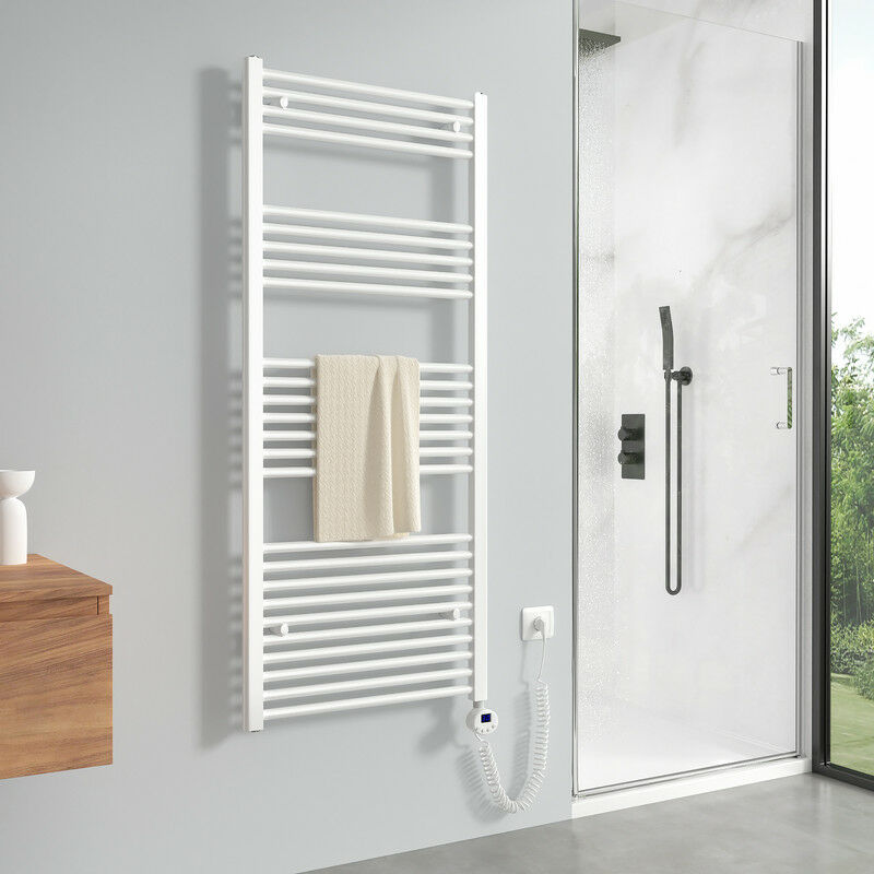 foto del prodotto scaldasalviette elettrico 1400 x 600 mm bianco radiatore termoarredo elettrico 661 watt termostato digitale meykoers