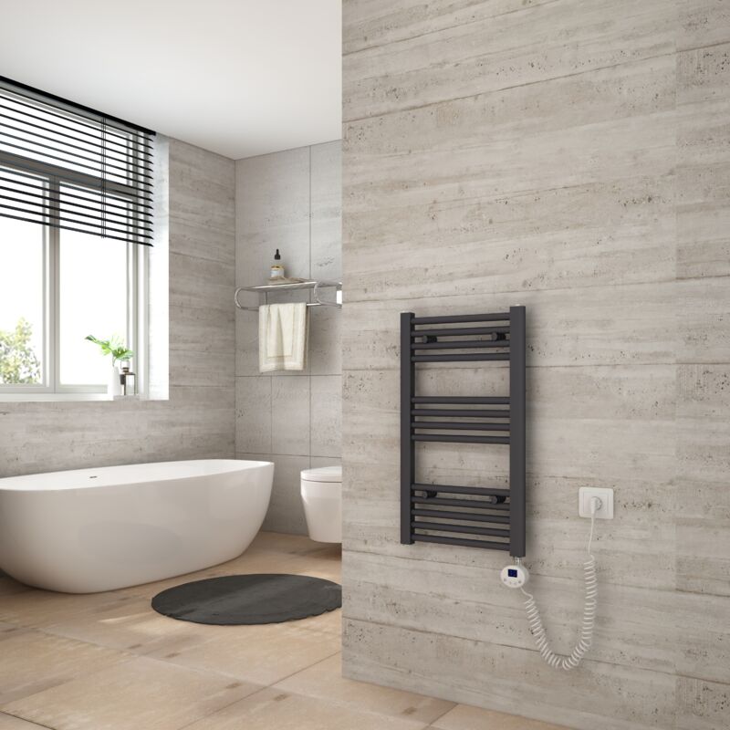 foto del prodotto scaldasalviette elettrico 140x40cm con termostato digitale con funzione timer asciugamano dritto antracite 467w heilmetz