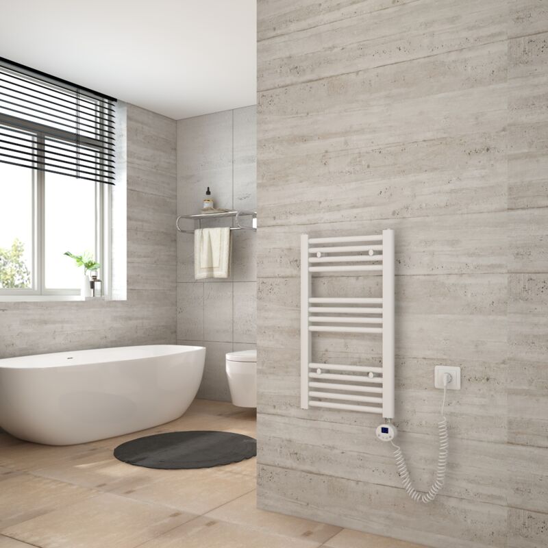 foto del prodotto scaldasalviette elettrico 140x40cm con termostato digitale con funzione timer asciugamano dritto bianco 467w heilmetz