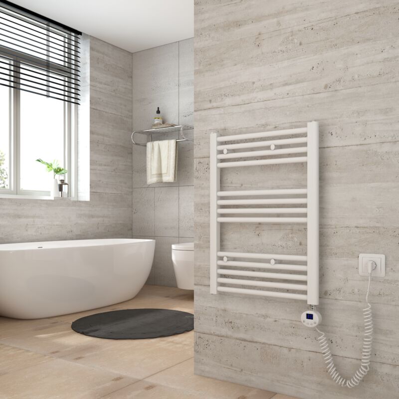 foto del prodotto scaldasalviette elettrico 140x50cm con termostato digitale con funzione timer asciugamano dritto bianco 568w heilmetz