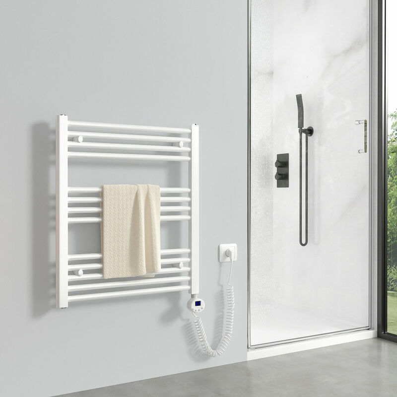 foto del prodotto scaldasalviette elettrico 700 x 400 mm bianco radiatore termoarredo elettrico 330 watt termostato digitale meykoers
