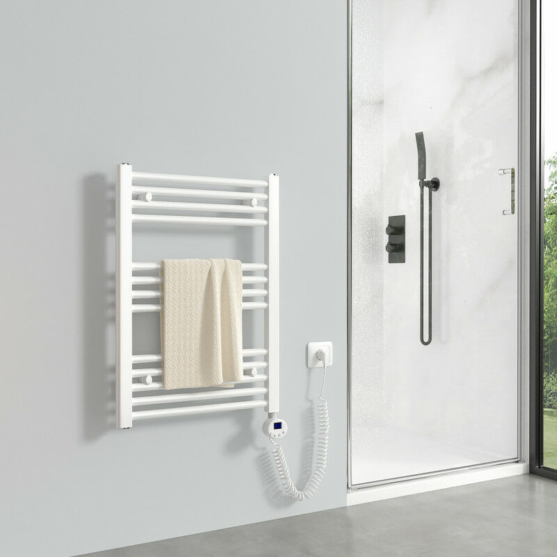 foto del prodotto scaldasalviette elettrico 700 x 500 mm bianco radiatore termoarredo elettrico 284 watt termostato digitale meykoers
