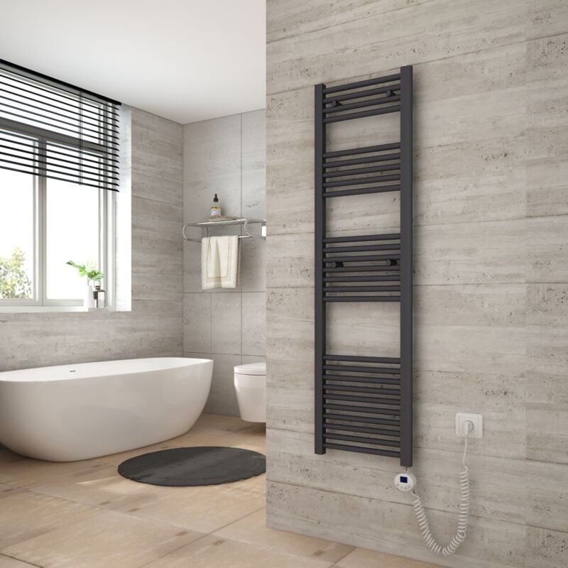 foto del prodotto scaldasalviette elettrico 70x40cm con termostato digitale con funzione timer asciugamano dritto antracite 238w heilmetz