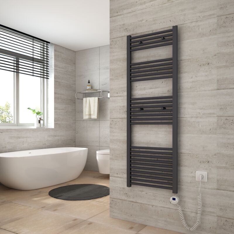 foto del prodotto scaldasalviette elettrico 70x50cm con termostato digitale con funzione timer asciugamano dritto antracite 284w heilmetz