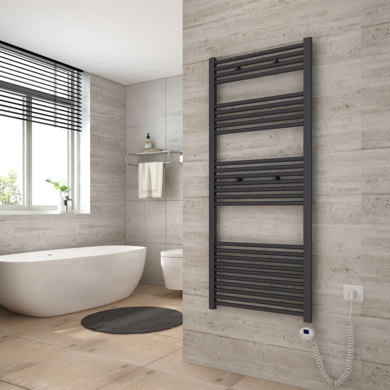 foto del prodotto scaldasalviette elettrico 70x60cm con termostato digitale con funzione timer asciugamano dritto antracite 330w heilmetz