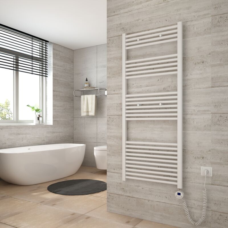 foto del prodotto scaldasalviette elettrico 70x60cm con termostato digitale con funzione timer asciugamano dritto bianco 330w heilmetz