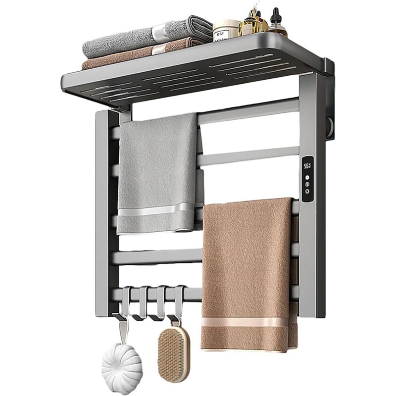 foto del prodotto scaldasalviette elettrico 80w radiatore elettrico da bagno a basso consumo energetico con timer impermeabile ipx4 grigio snq