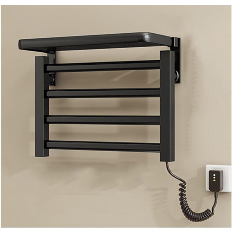 foto del prodotto scaldasalviette elettrico a parete a 4 barre, scaldasalviette elettrico intelligente per bagno con ripiano superiore, 80 w, temperatura costante,