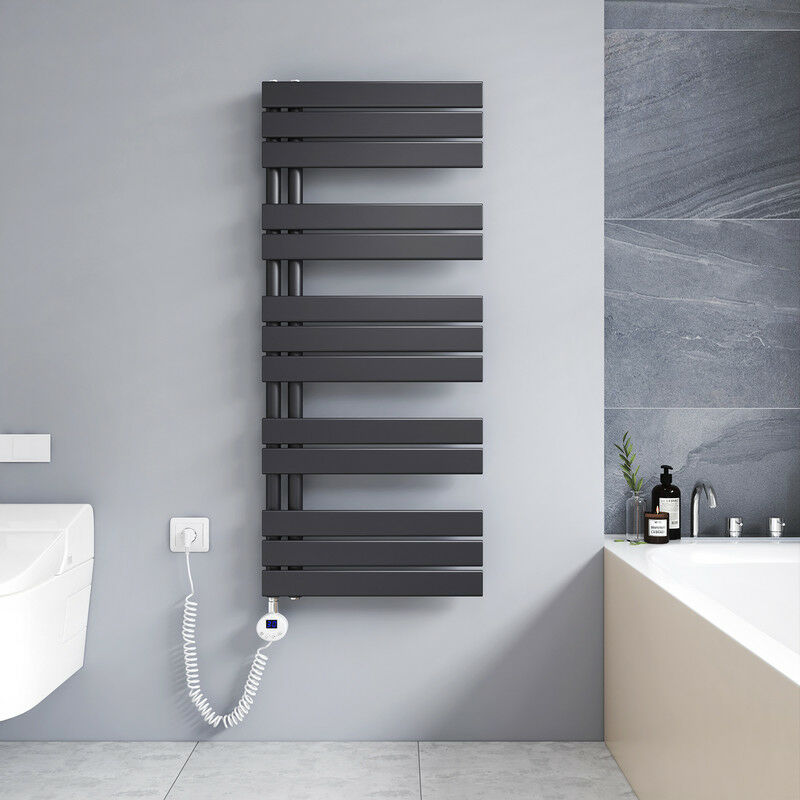 foto del prodotto scaldasalviette elettrico antracite 1176 x 500 mm asimmetrica termoarredo 600w con termostato digitale installazione laterale sinistro meykoers