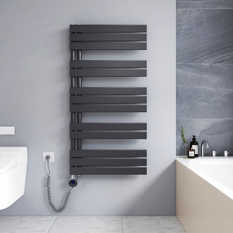 foto del prodotto scaldasalviette elettrico antracite 1176 x 600 mm asimmetrica termoarredo 600w con termostato digitale installazione laterale sinistro meykoers