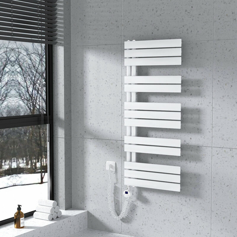 foto del prodotto scaldasalviette elettrico asimmetrica 1176 x 500 mm bianco termoarredo con termostato digitale 600w collega laterale sinistro meykoers