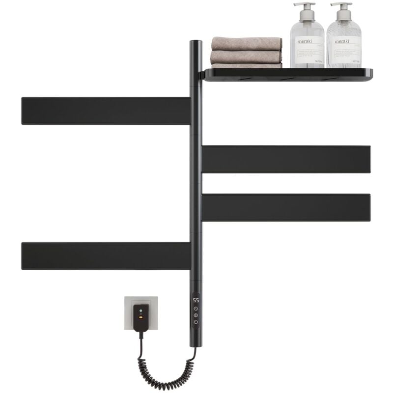 foto del prodotto scaldasalviette elettrico bagno, rotazione di 180 termoarredo elettrico bagno nero con portaoggetti, 125w, scalda salviette da bagno elettrico, con