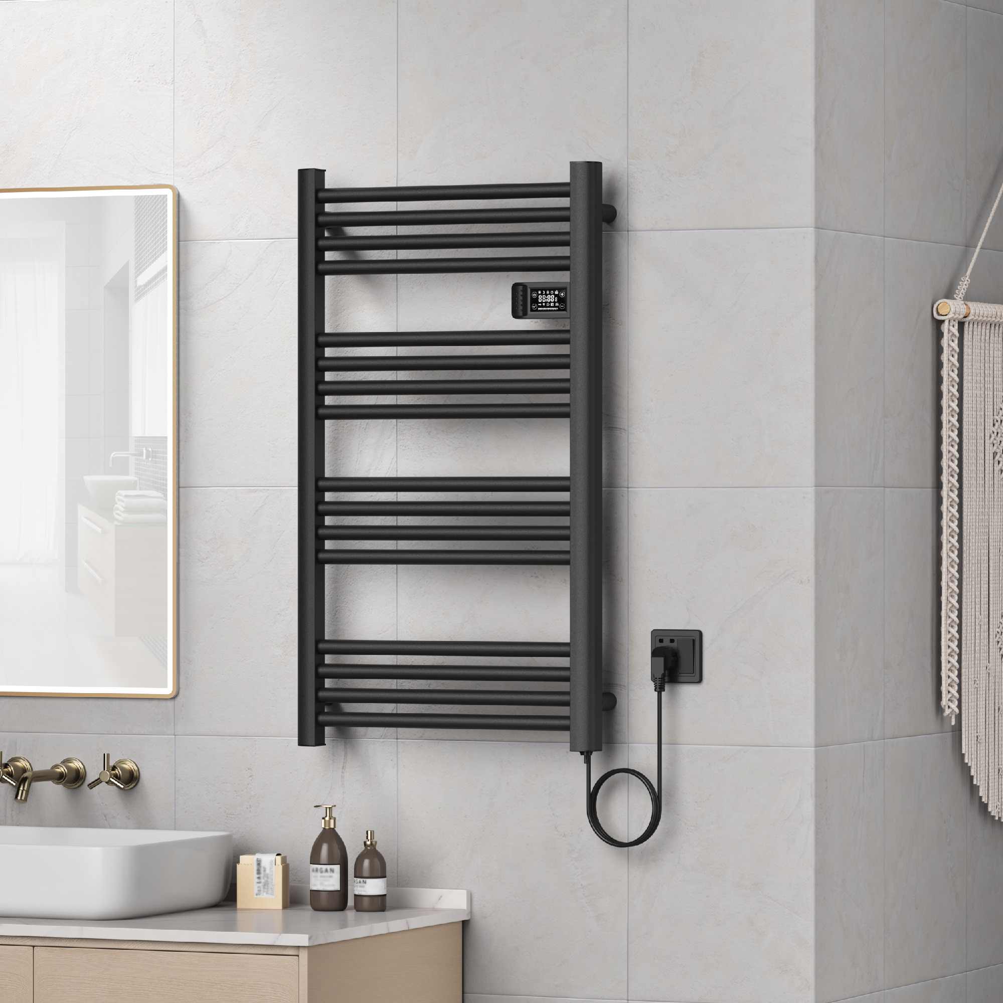 foto del prodotto scaldasalviette elettrico follo 96 x 54 cm 500 w nero pro.tec