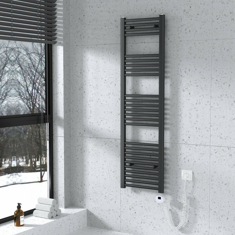foto del prodotto scaldasalviette elettrico radiatore antracite 1400 x 400 mm termoarredo elettrico termostato 476 watt meykoers