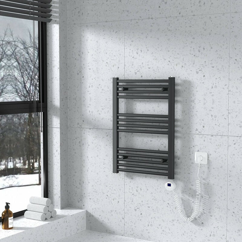 foto del prodotto scaldasalviette elettrico radiatore antracite 700 x 500 mm termoarredo elettrico termostato 284 watt meykoers