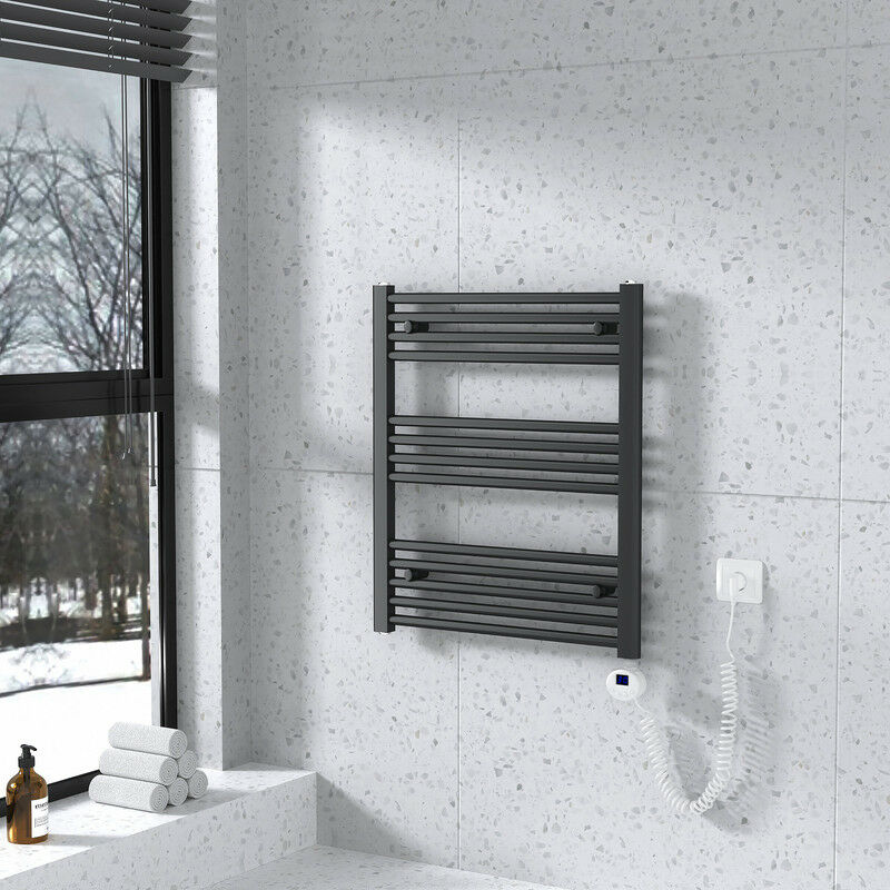 foto del prodotto scaldasalviette elettrico radiatore antracite 700 x 600 mm termoarredo elettrico termostato 330 watt meykoers